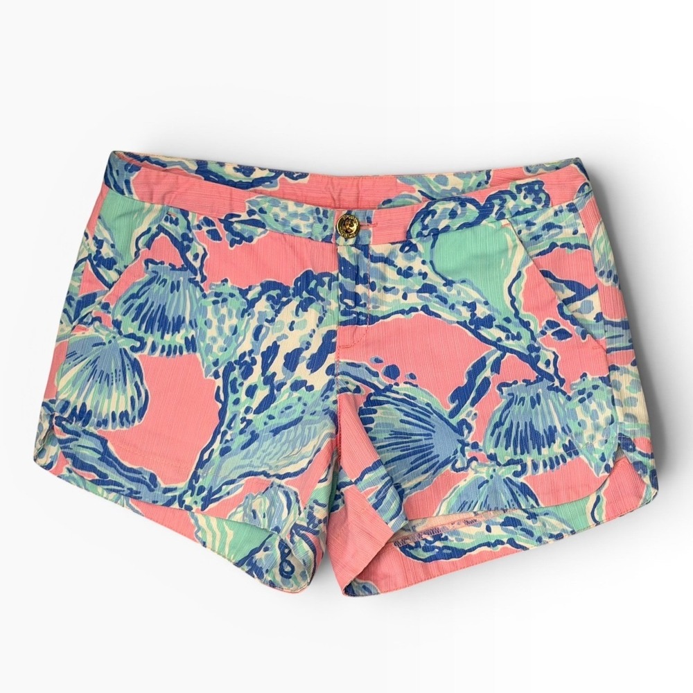 Lilly Pulitzer Callahan Shorts Pink Blue Seashell Coastal Print Size 00 Preppy